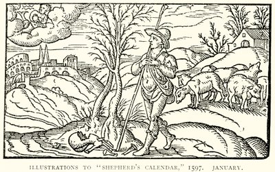 牧羊人日历的插图，1597年。1月 作者 英语学校